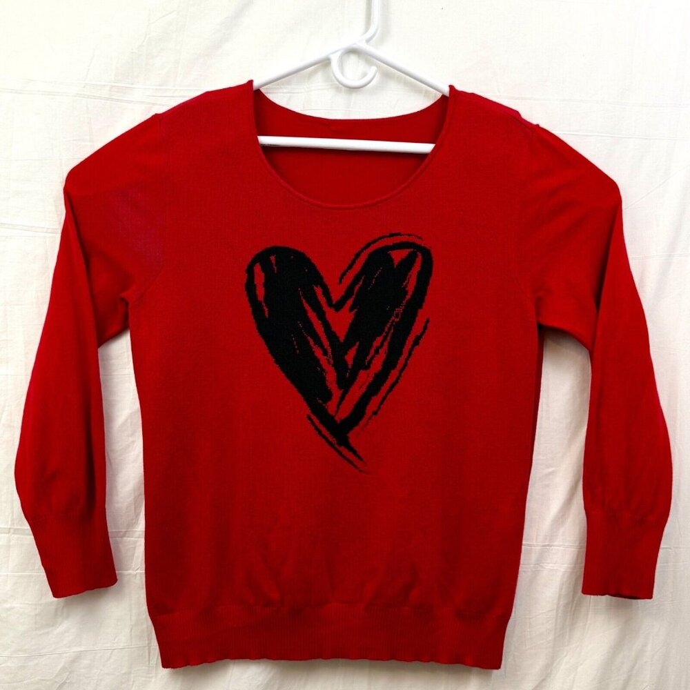 Scoop Neck Heart Pattern Lightweight Sweater Women XL Red Black